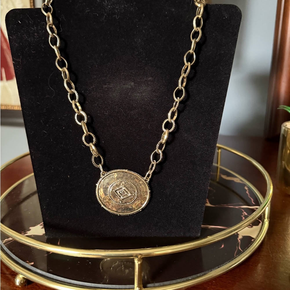 Gold Chain Necklace with reversible Pendant- signed Chico’s